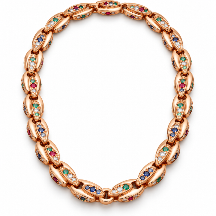 Men’s Multicolor Stone Sculpted Leaf Link Necklace