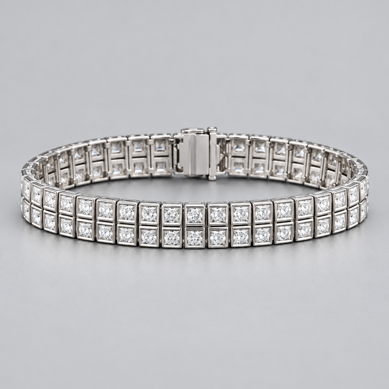 Silver-Tone Double-Row Square Stone Bezel Tennis Bracelet
