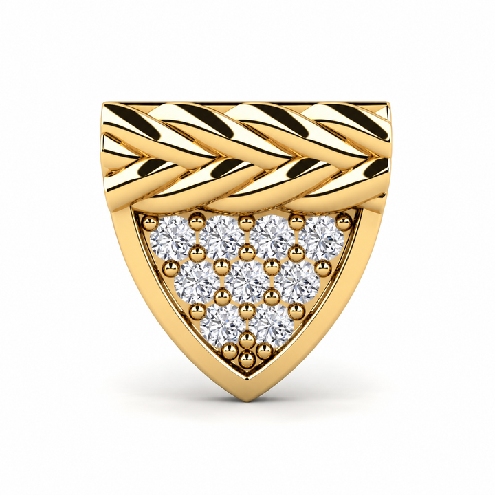 Men’s Shield Yellow Gold-Tone Stud Earring with Braided Detail and Round Stones