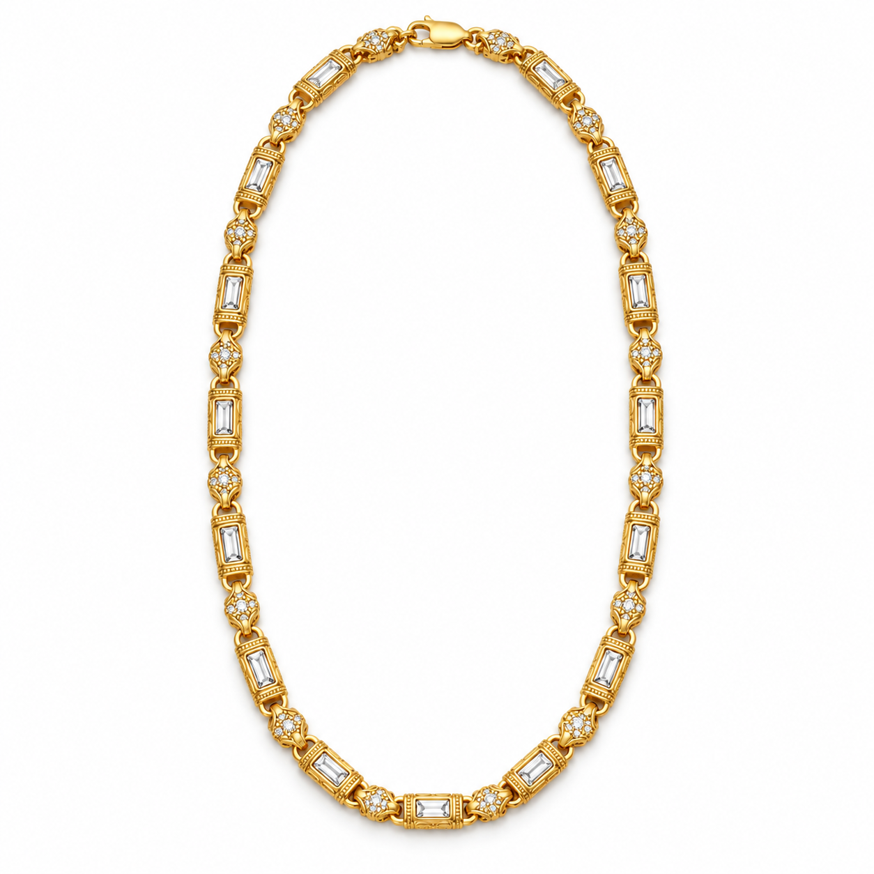 Gold-Tone Baguette-Style Floral Pavé Link Statement Necklace