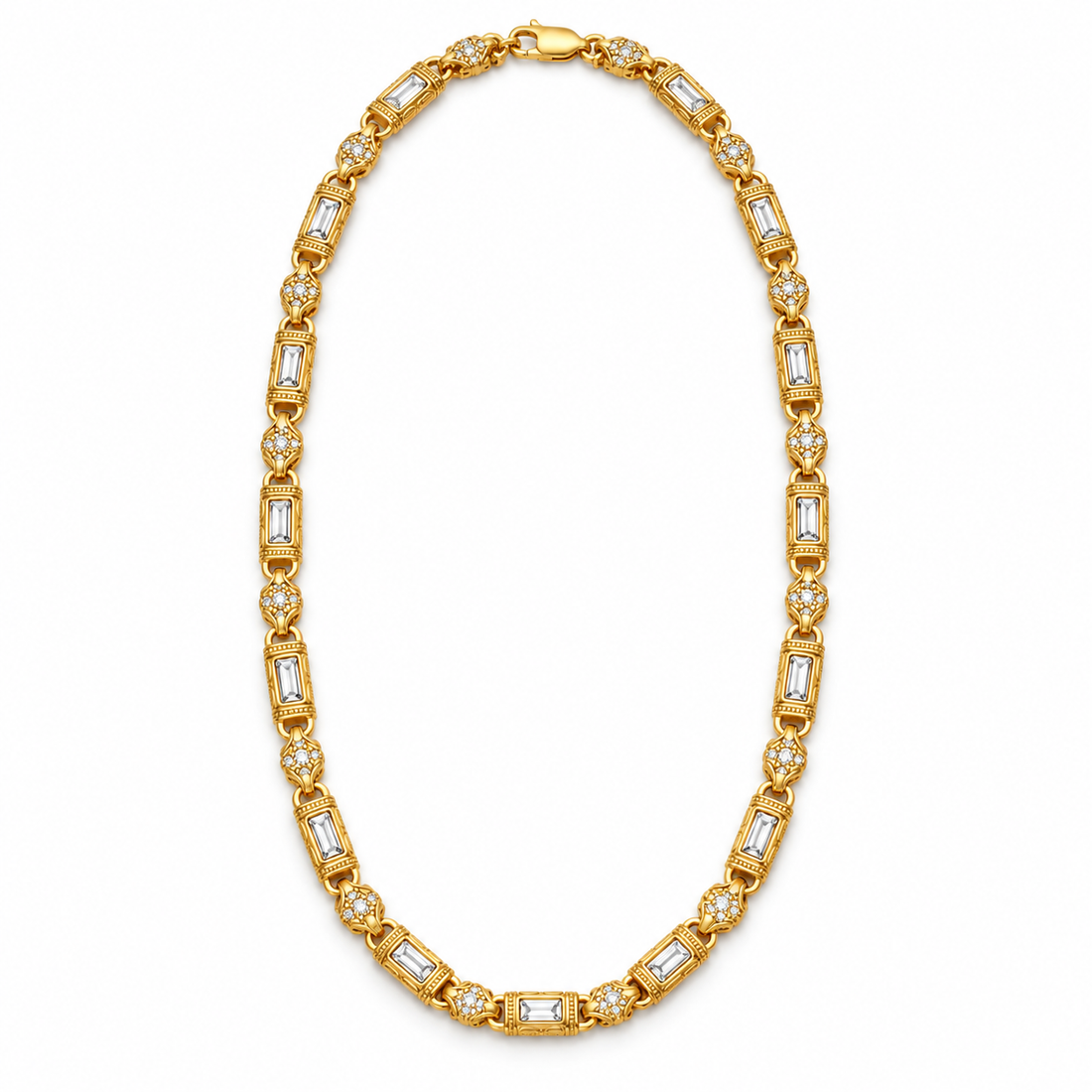Gold-Tone Baguette-Style Floral Pavé Link Statement Necklace