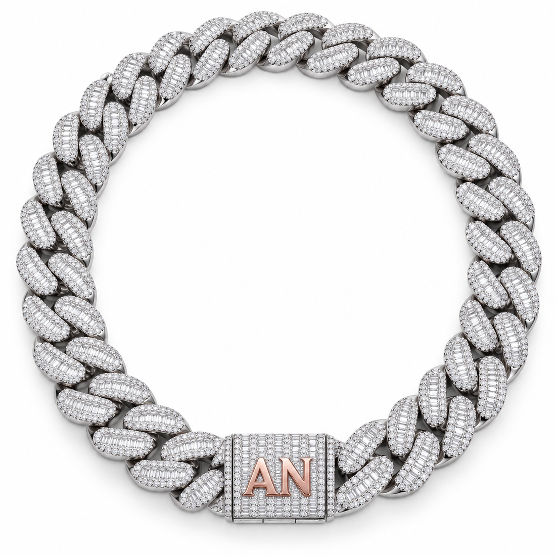 Custom Iced Out Baguette Cuban Link Chain With Initial Clasp