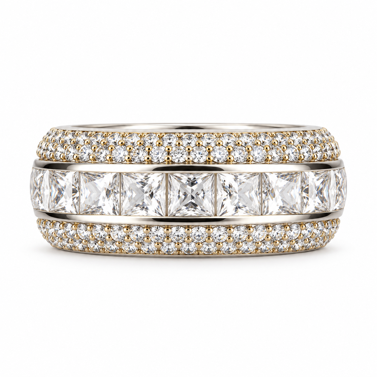 Princess Cut Channel Set Iced Out Hip Hop Band Ring