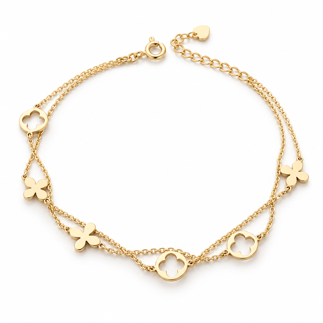 Yellow Gold-Tone Double Chain Clover Station Bracelet