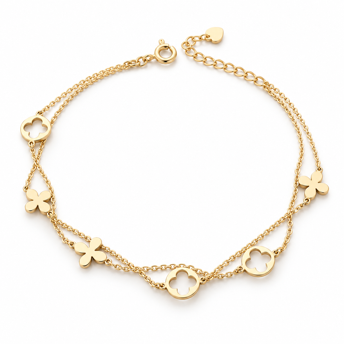 Yellow Gold-Tone Double Chain Clover Station Bracelet