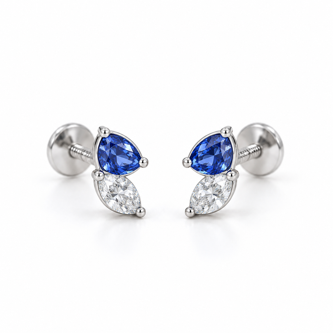 Blue Pear & Clear Marquise Two-Stone Stud Earrings