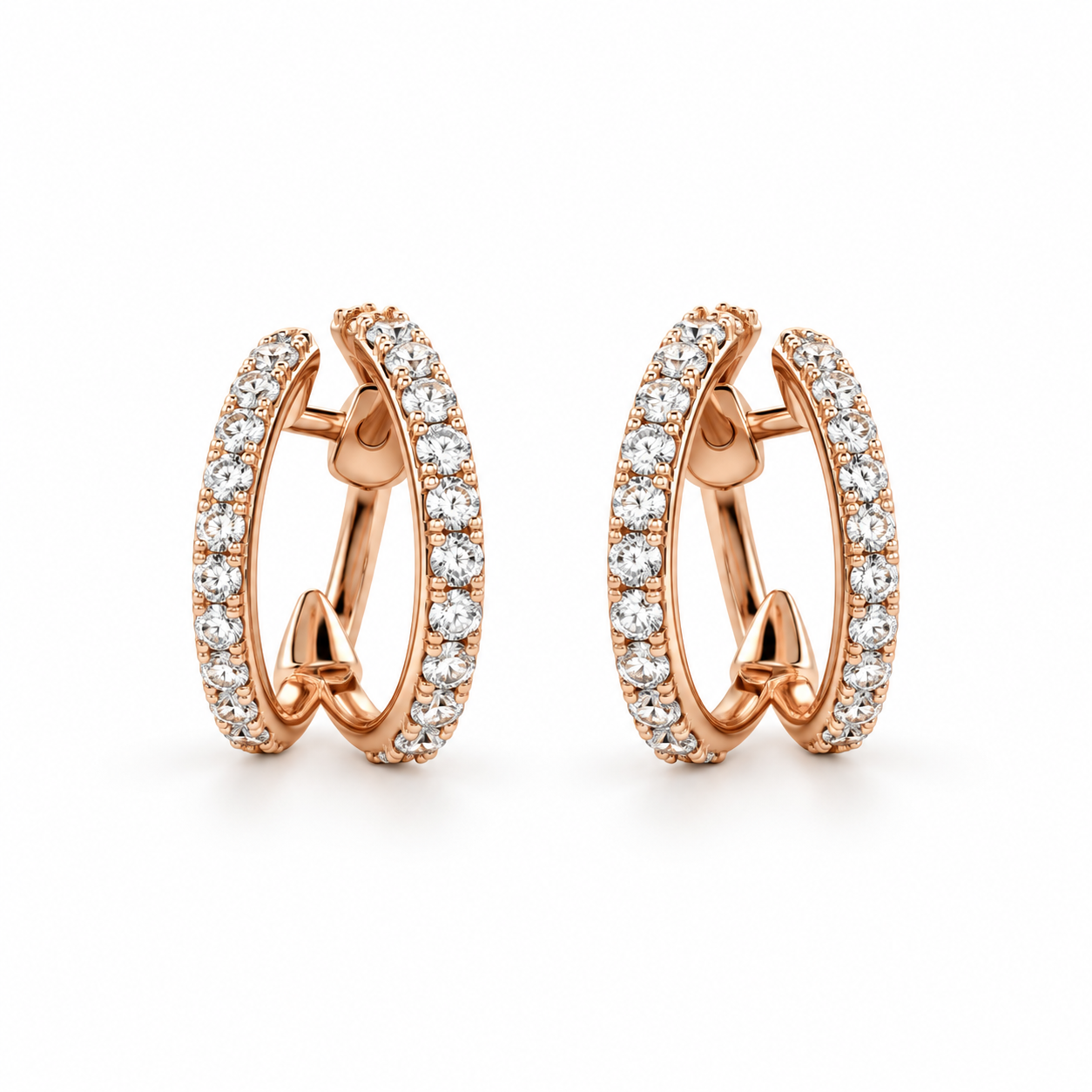 Round Stone Double Hoop Earrings in Rose Gold Tone