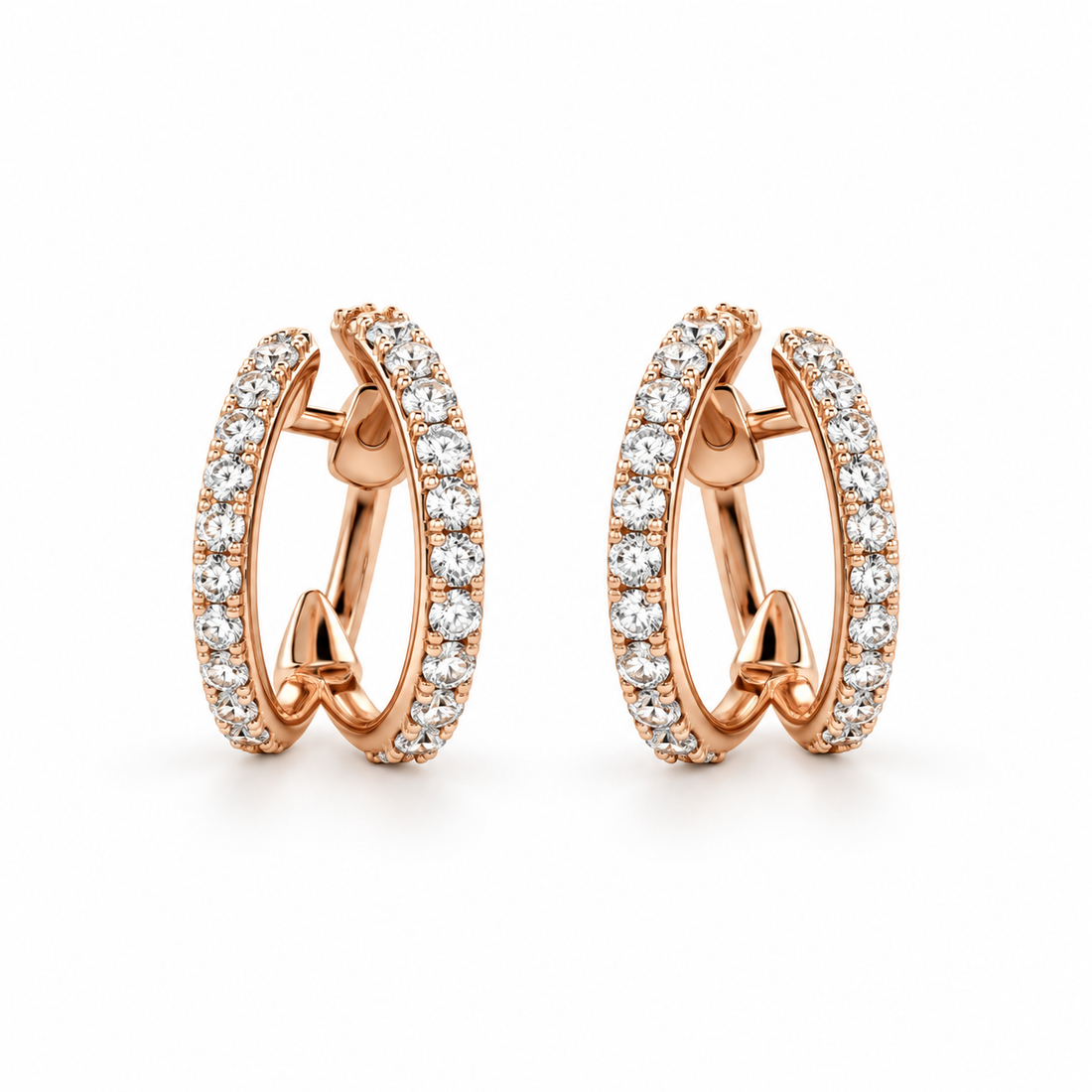 Round Stone Double Hoop Earrings in Rose Gold Tone