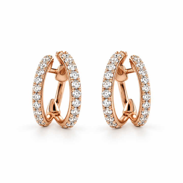 Round Stone Double Hoop Earrings in Rose Gold Tone