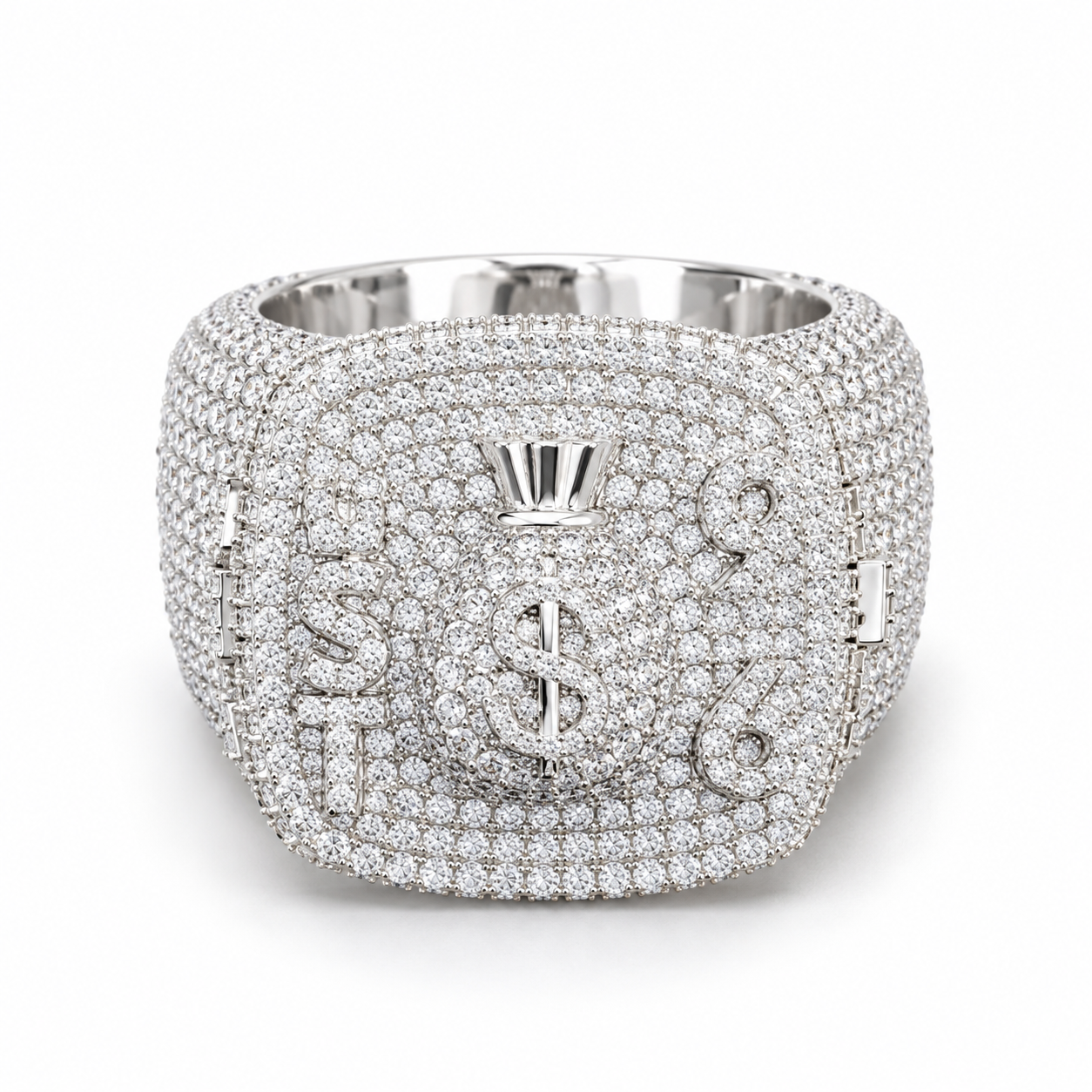 Money Bag Dollar Sign Iced Out Hip Hop Statement Ring