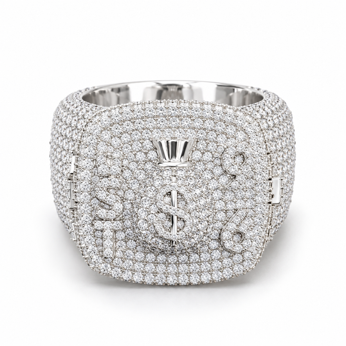 Money Bag Dollar Sign Iced Out Hip Hop Statement Ring