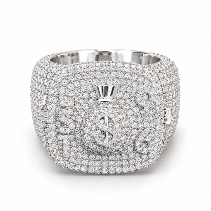 Money Bag Dollar Sign Iced Out Hip Hop Statement Ring