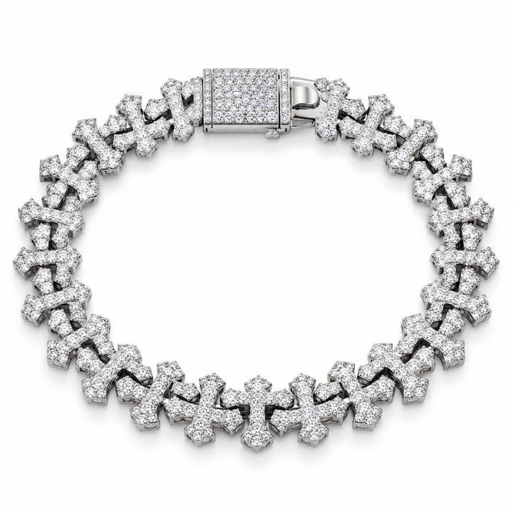 Iced Out Gothic Cross Link Bracelet | Custom Hip Hop Jewelry