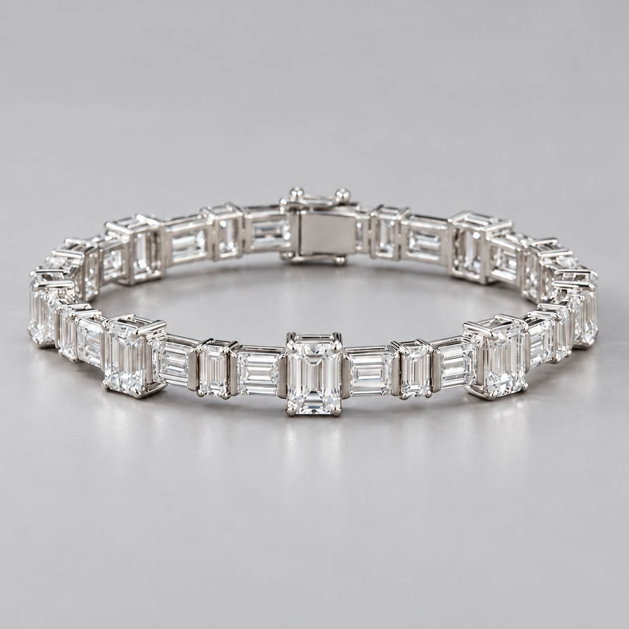 Silver-Tone Alternating Emerald-Cut and Baguette Stone Tennis Bracelet