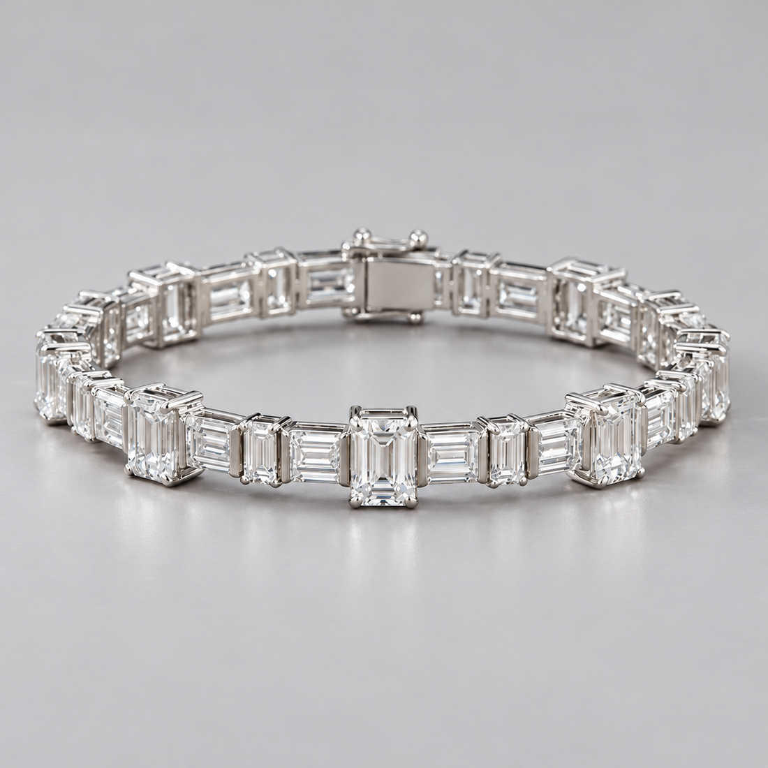 Silver-Tone Alternating Emerald-Cut and Baguette Stone Tennis Bracelet