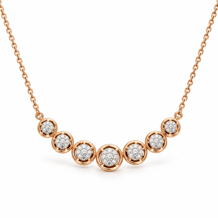 Seven Circle Round Stone Cluster Rose Gold Station Necklace