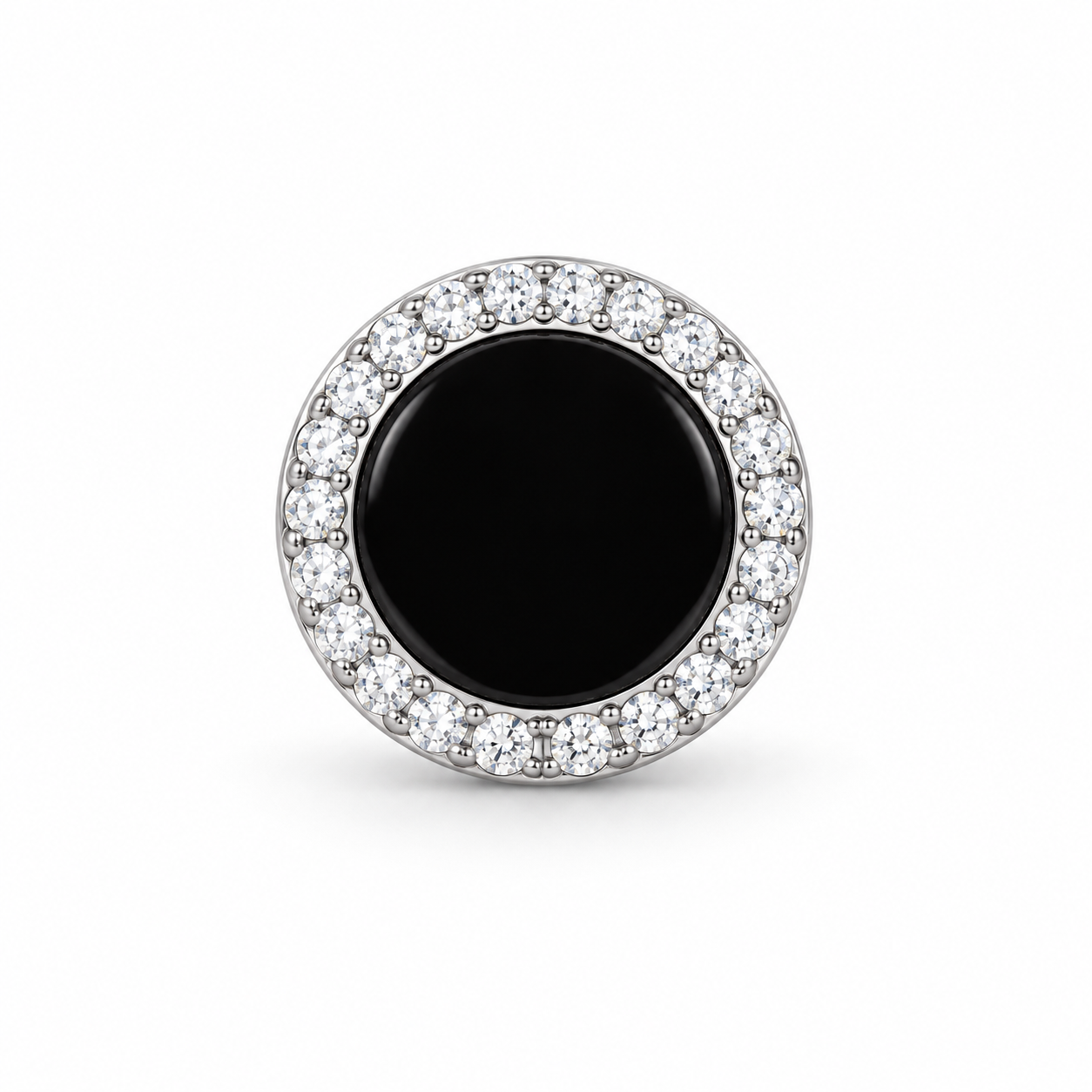 Men’s Round Black Center Halo Silver-Tone Stud Earring