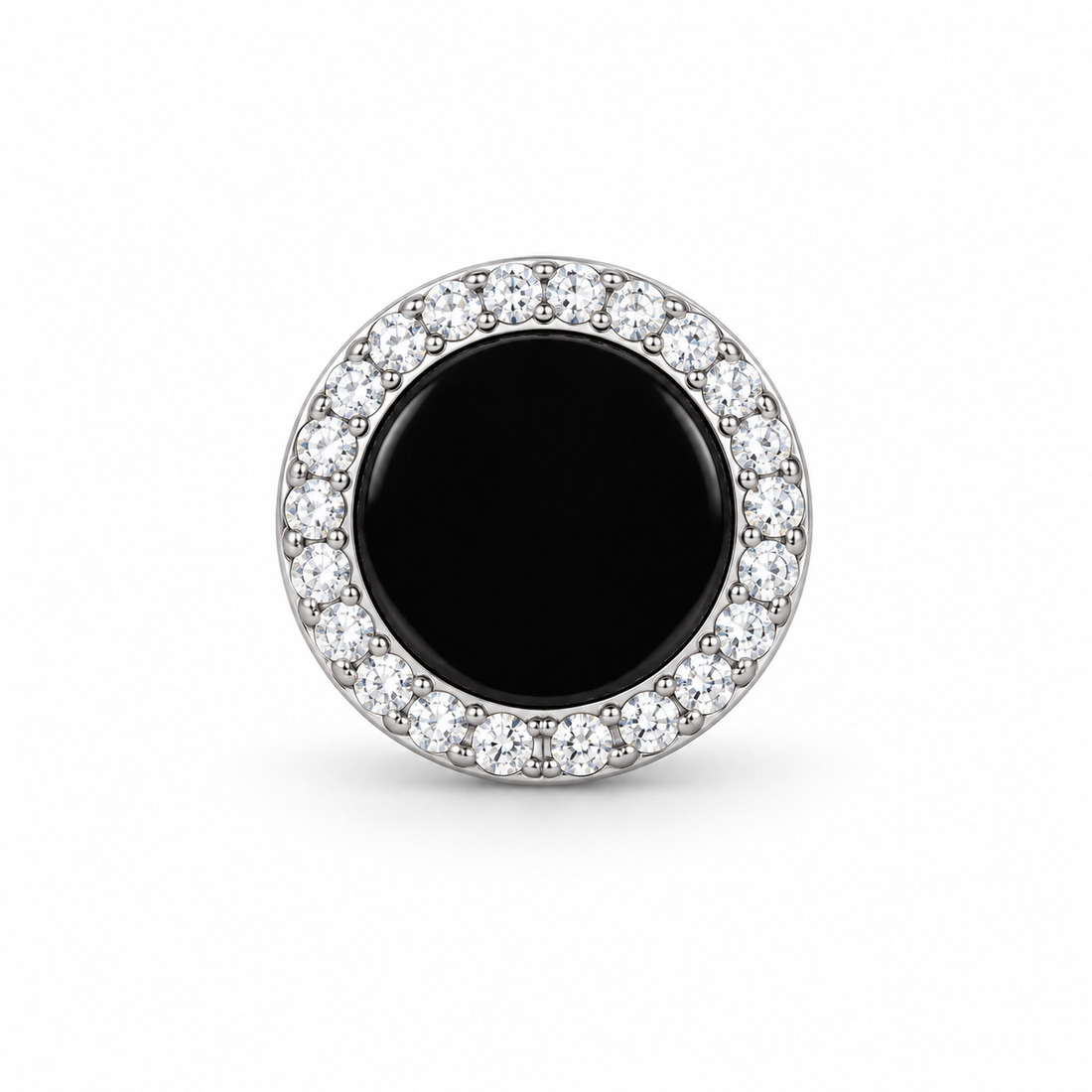 Men’s Round Black Center Halo Silver-Tone Stud Earring