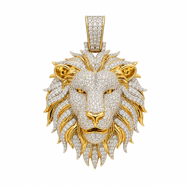 Custom Iced-Out Lion Head Diamond Two-Tone Hip-Hop Pendant