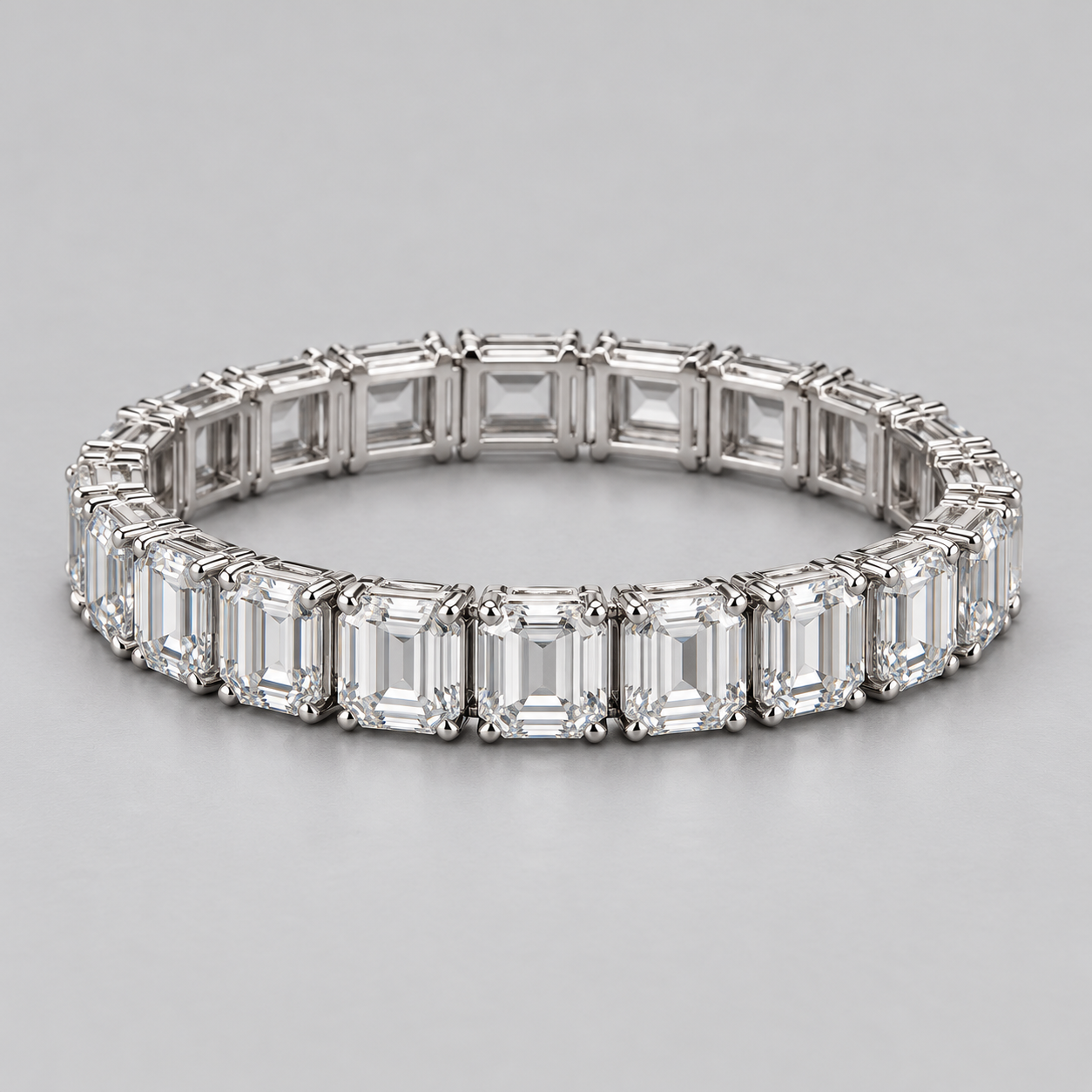 Silver-Tone Emerald-Cut Single-Row Tennis Bracelet
