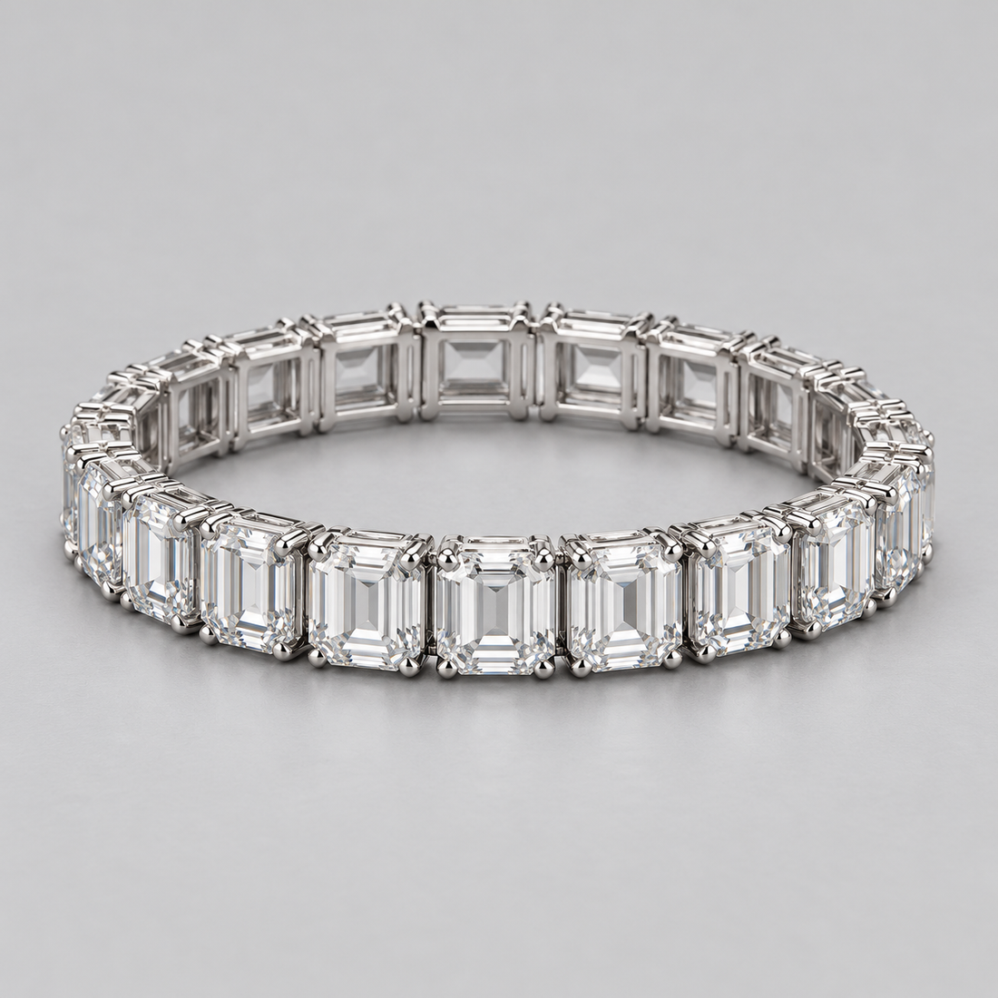 Silver-Tone Emerald-Cut Single-Row Tennis Bracelet