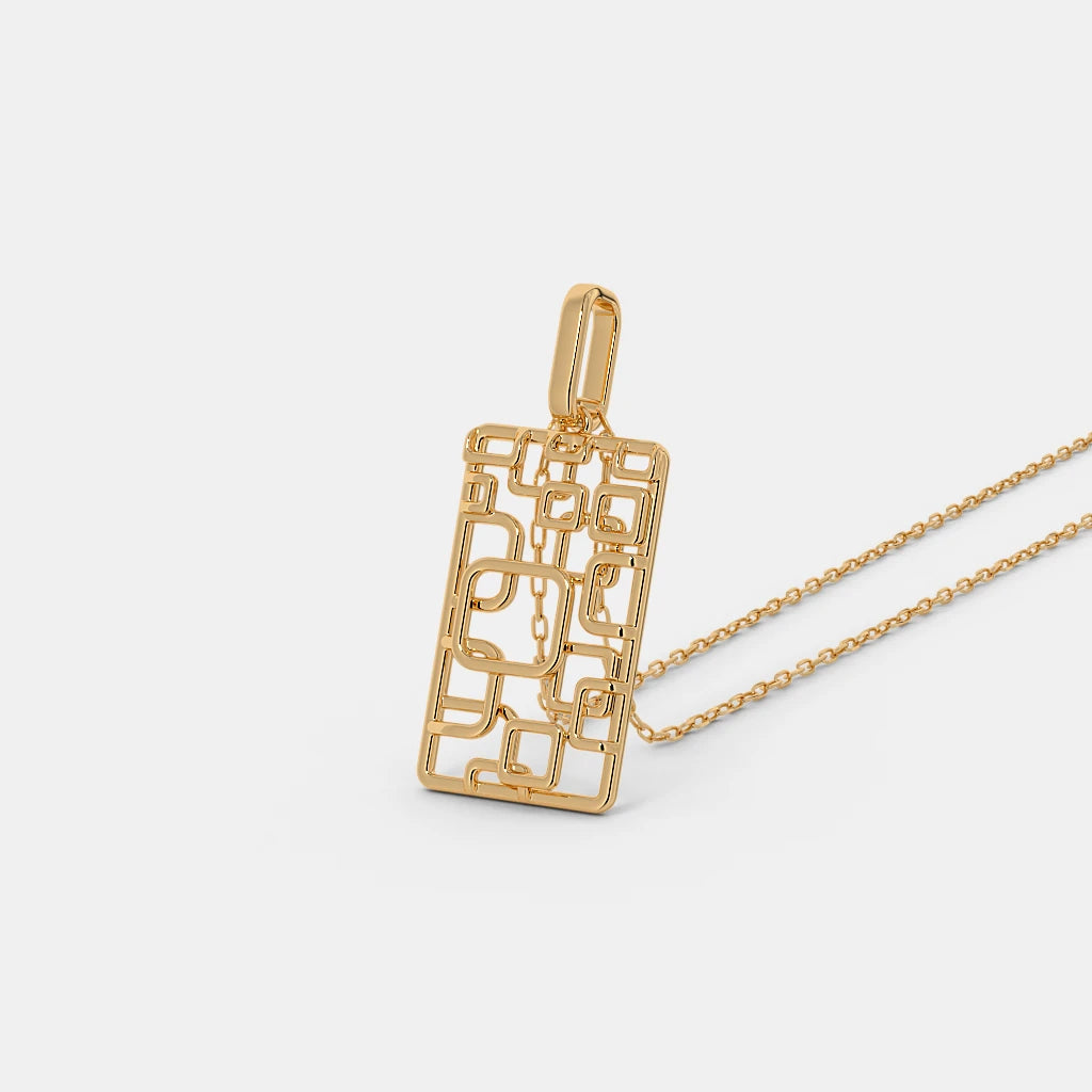 Geometric Openwork Rectangular Gold Pendant