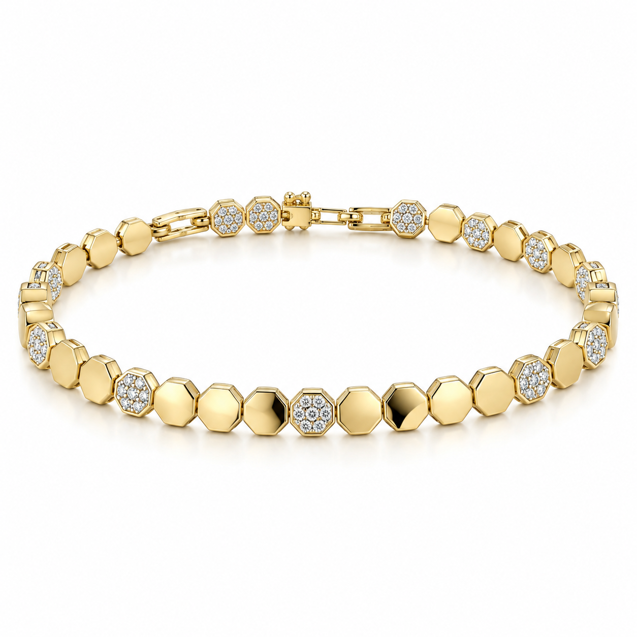 Clear Stone Pavé Octagon Yellow Gold-Tone Link Bracelet