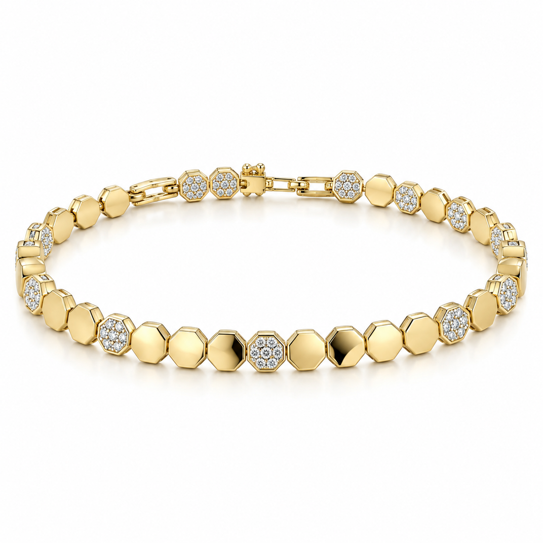 Clear Stone Pavé Octagon Yellow Gold-Tone Link Bracelet