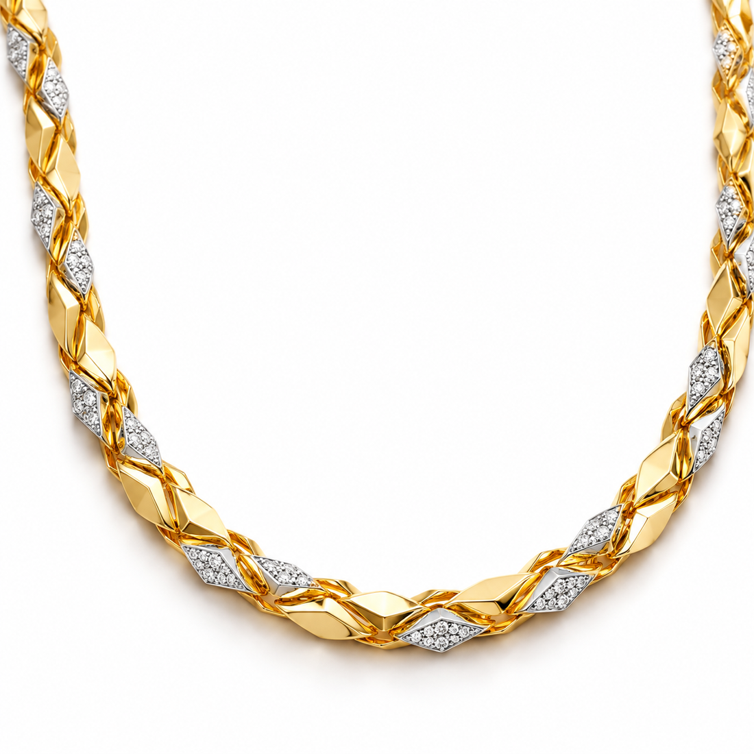 Two-Tone Geometric Pavé Link Necklace
