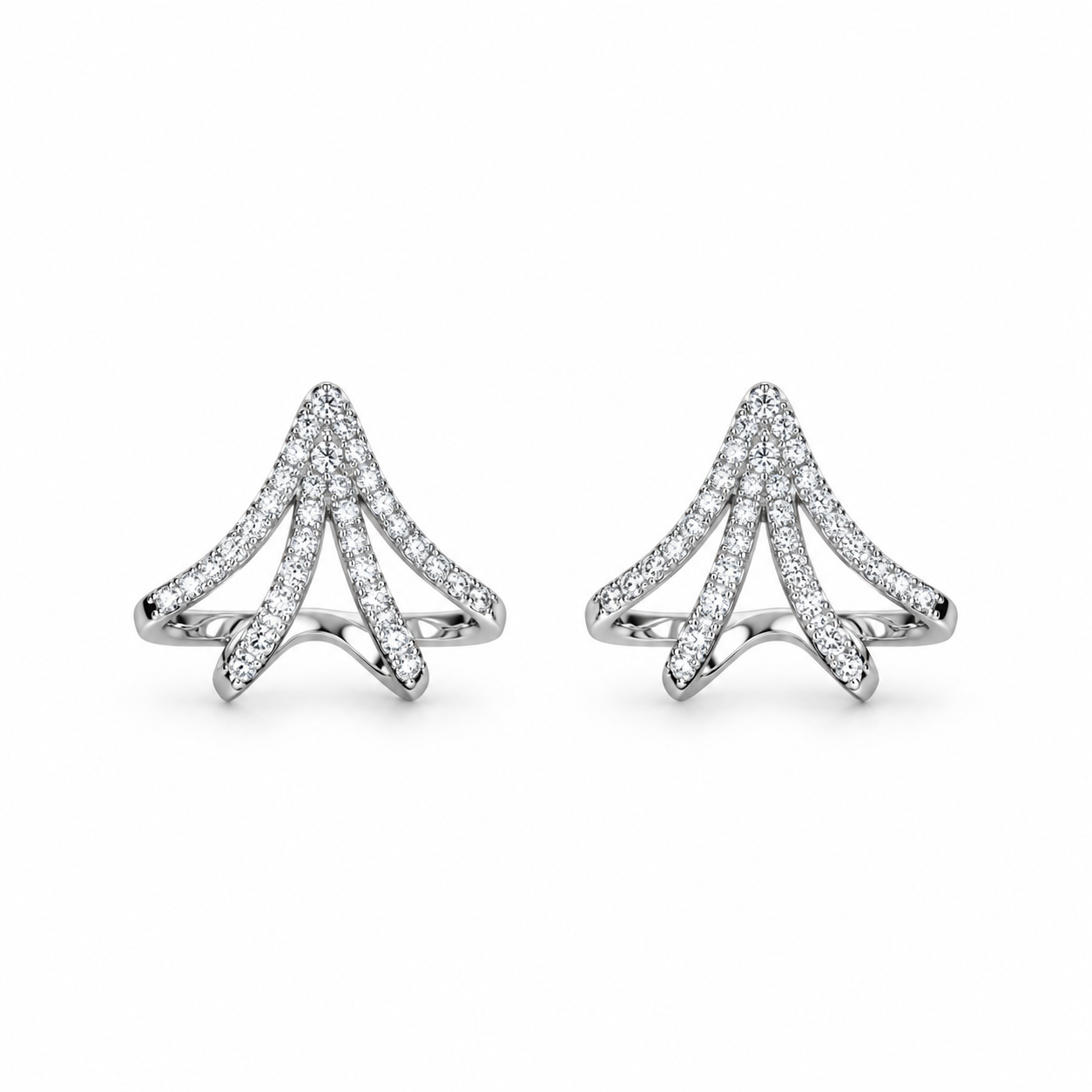 Pavé Openwork Fan Earrings in White Gold Tone