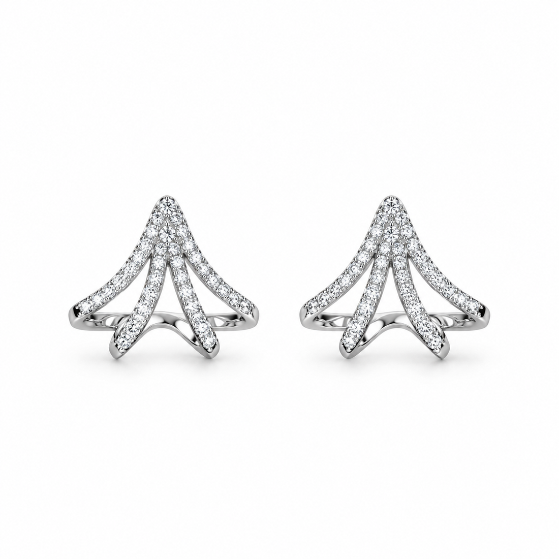 Pavé Openwork Fan Earrings in White Gold Tone