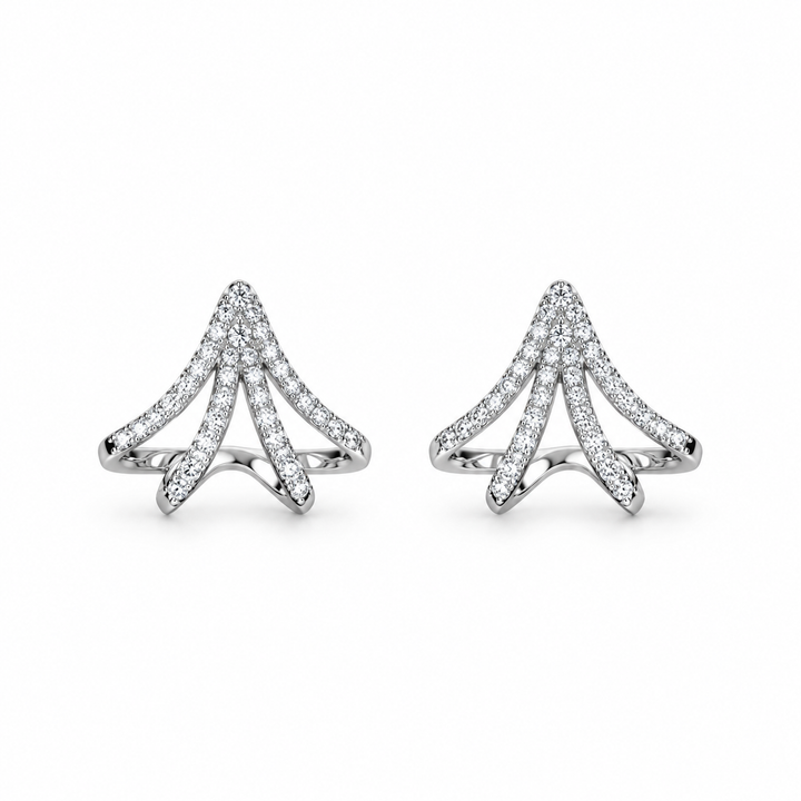 Pavé Openwork Fan Earrings in White Gold Tone
