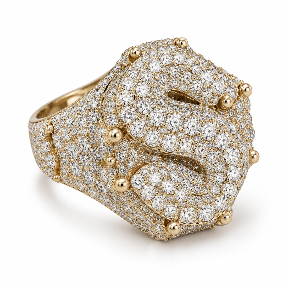 Letter S Iced Out Hip Hop Initial Statement Ring