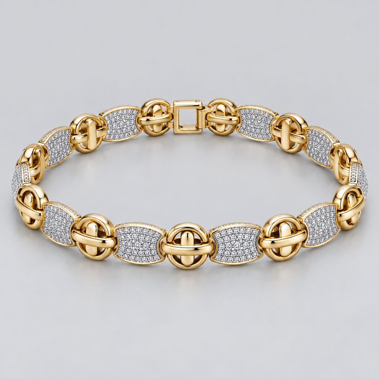 Two-Tone Interwoven Oval and Pavé Panel Link Bracelet