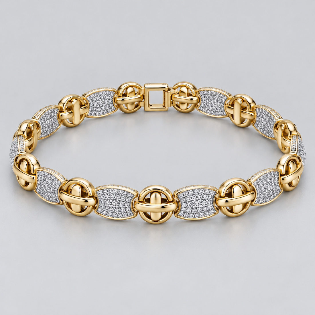 Two-Tone Interwoven Oval and Pavé Panel Link Bracelet