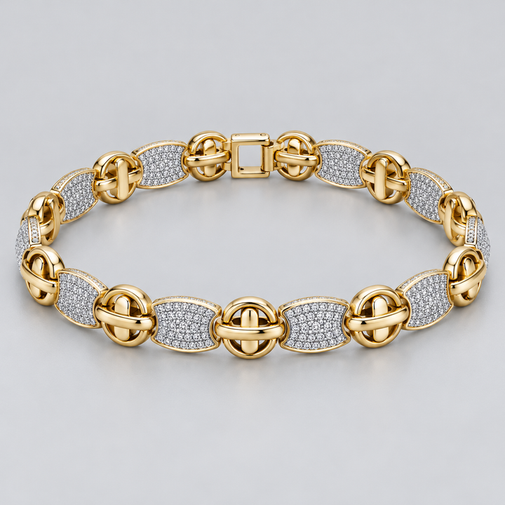 Two-Tone Interwoven Oval and Pavé Panel Link Bracelet