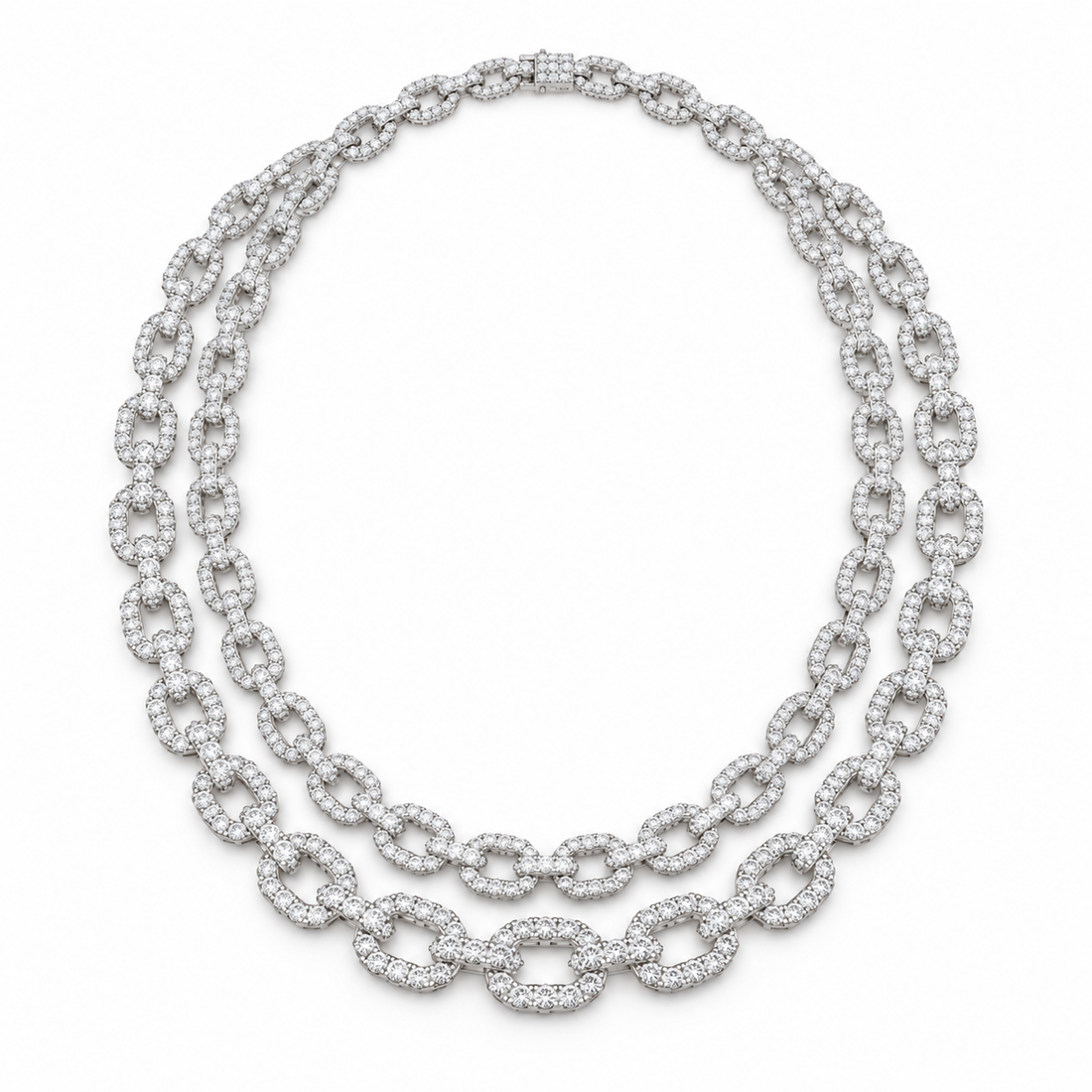 Iced Out Double Row Oval Link White Gold-Tone Chain – Custom Hip Hop Necklace
