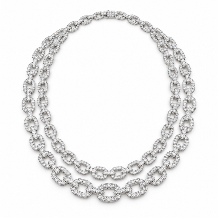 Iced Out Double Row Oval Link White Gold-Tone Chain – Custom Hip Hop Necklace