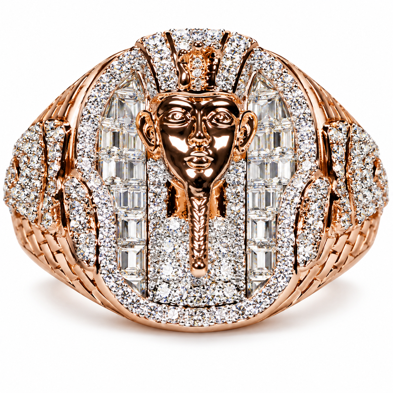 Iced Out Egyptian Pharaoh Head Ring | Custom Hip Hop Jewelry