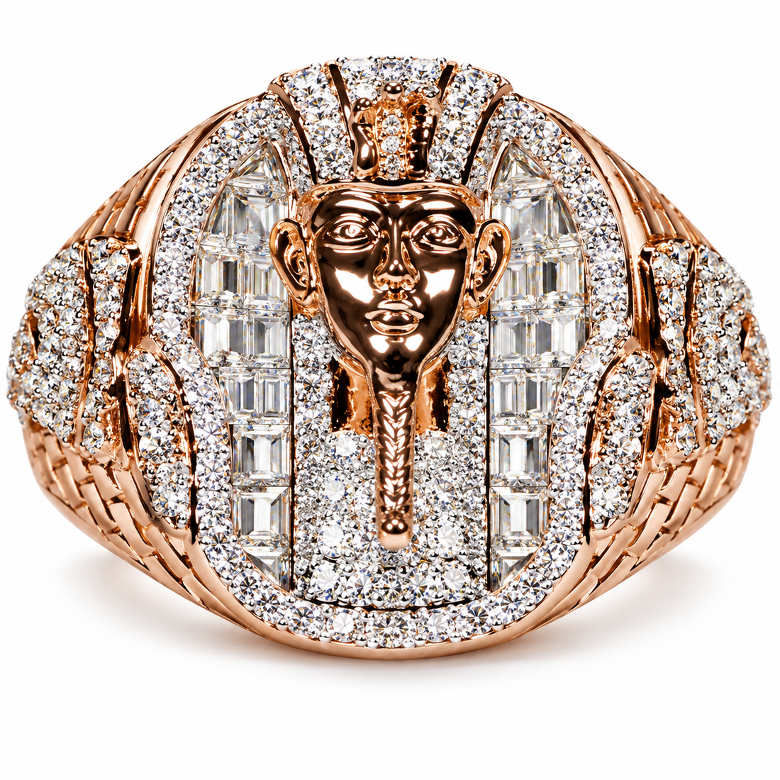 Iced Out Egyptian Pharaoh Head Ring | Custom Hip Hop Jewelry