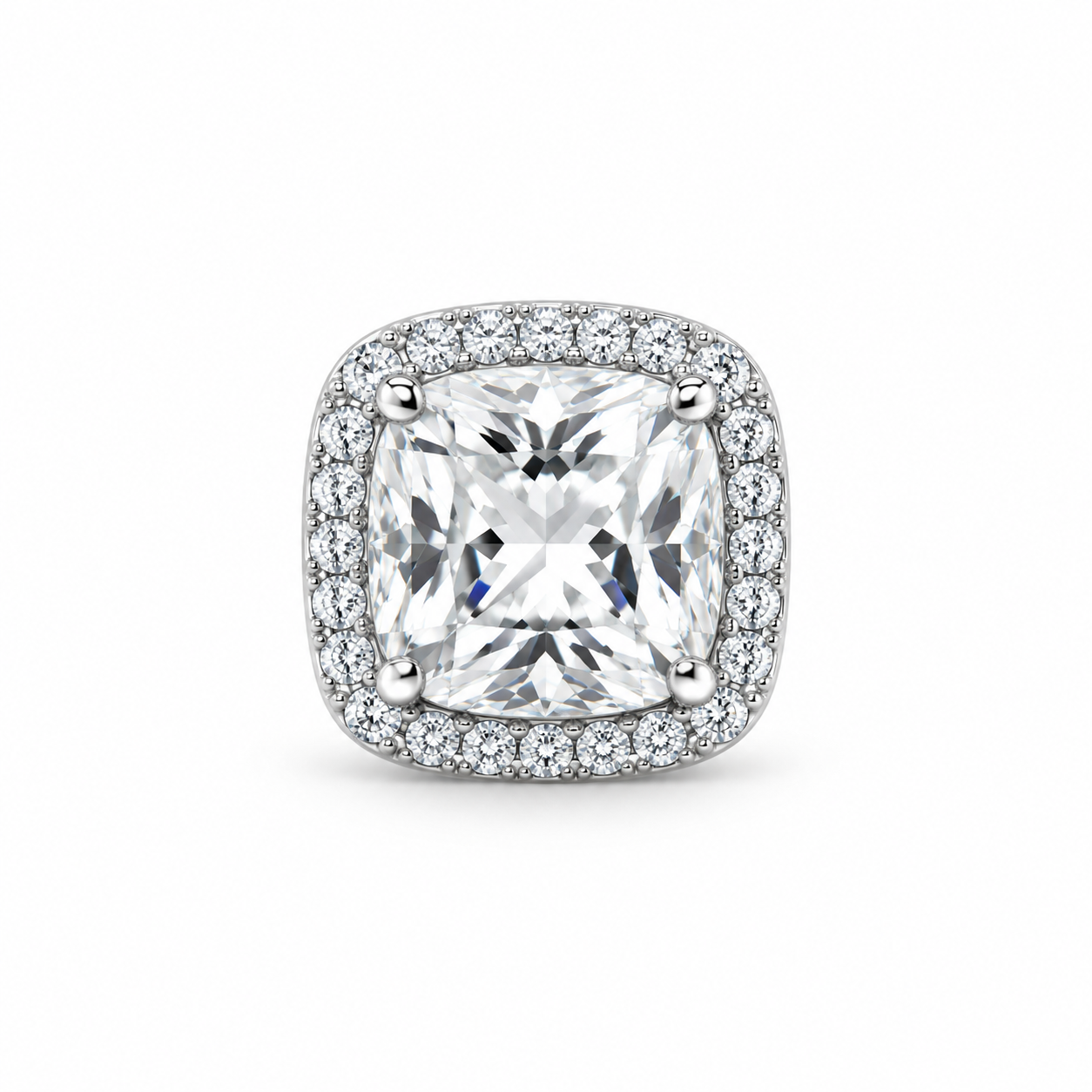 Men’s Cushion Cut Halo Silver-Tone Stud Earring