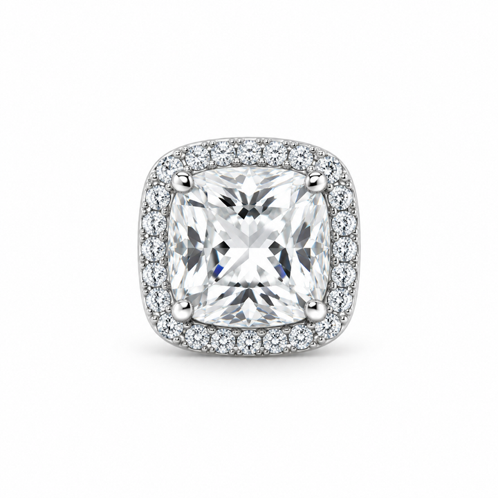 Men’s Cushion Cut Halo Silver-Tone Stud Earring