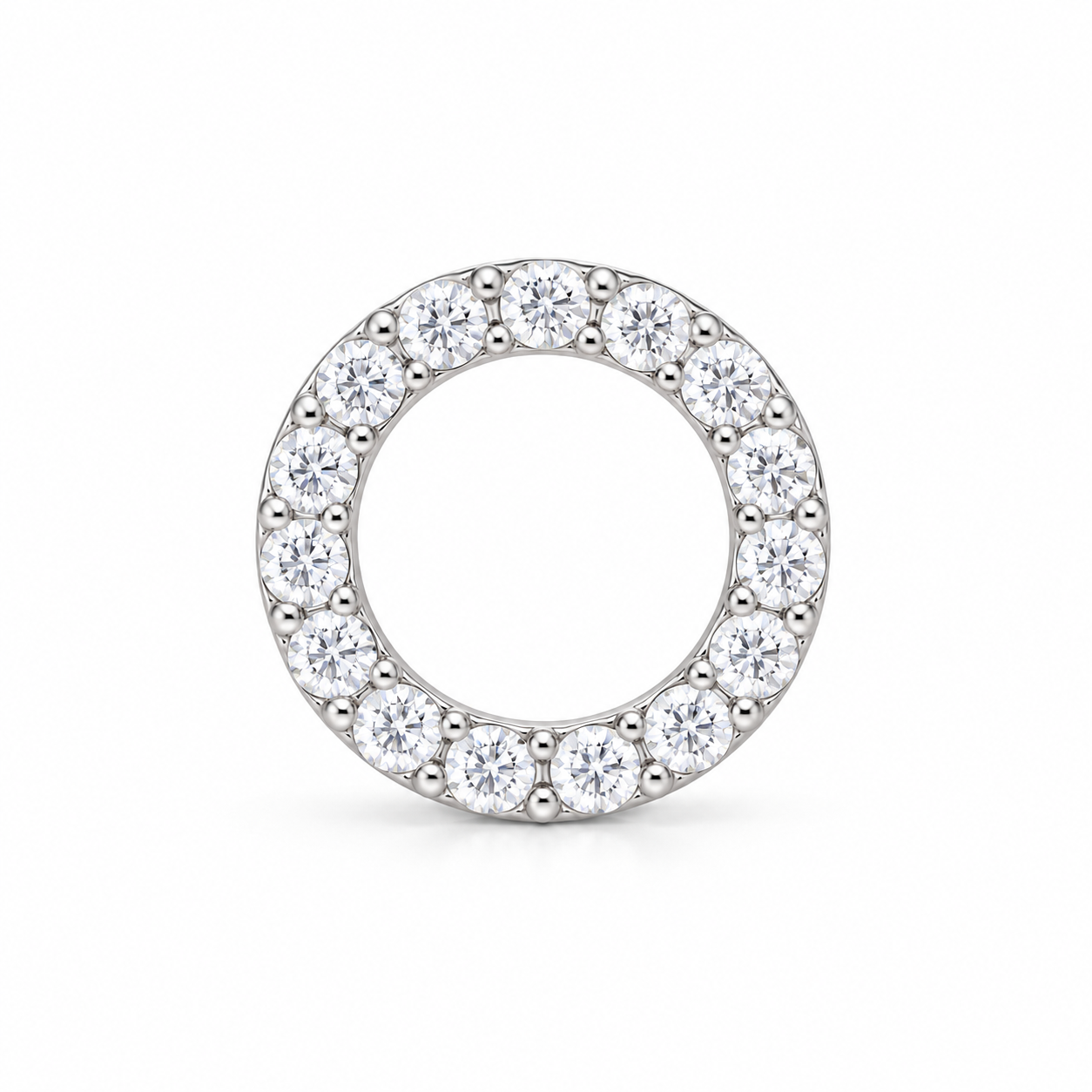 Men’s Open Circle Round Stone Silver-Tone Stud Earring