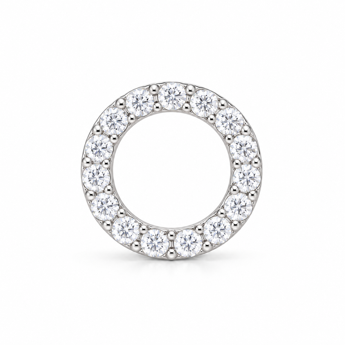 Men’s Open Circle Round Stone Silver-Tone Stud Earring