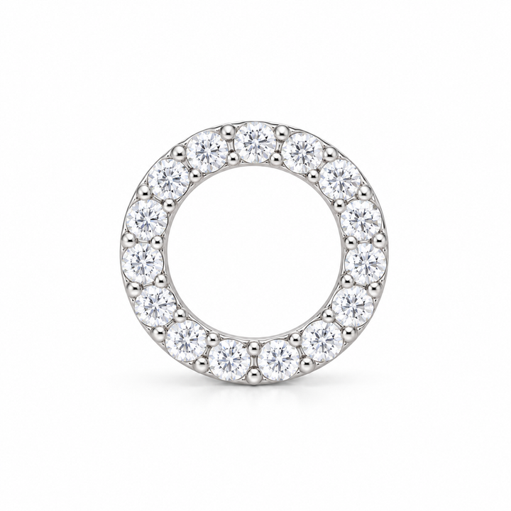 Men’s Open Circle Round Stone Silver-Tone Stud Earring