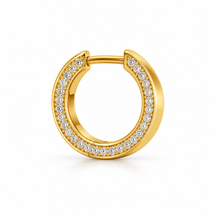 Men’s Single-Row Round Stone Yellow Gold-Tone Hoop Earring