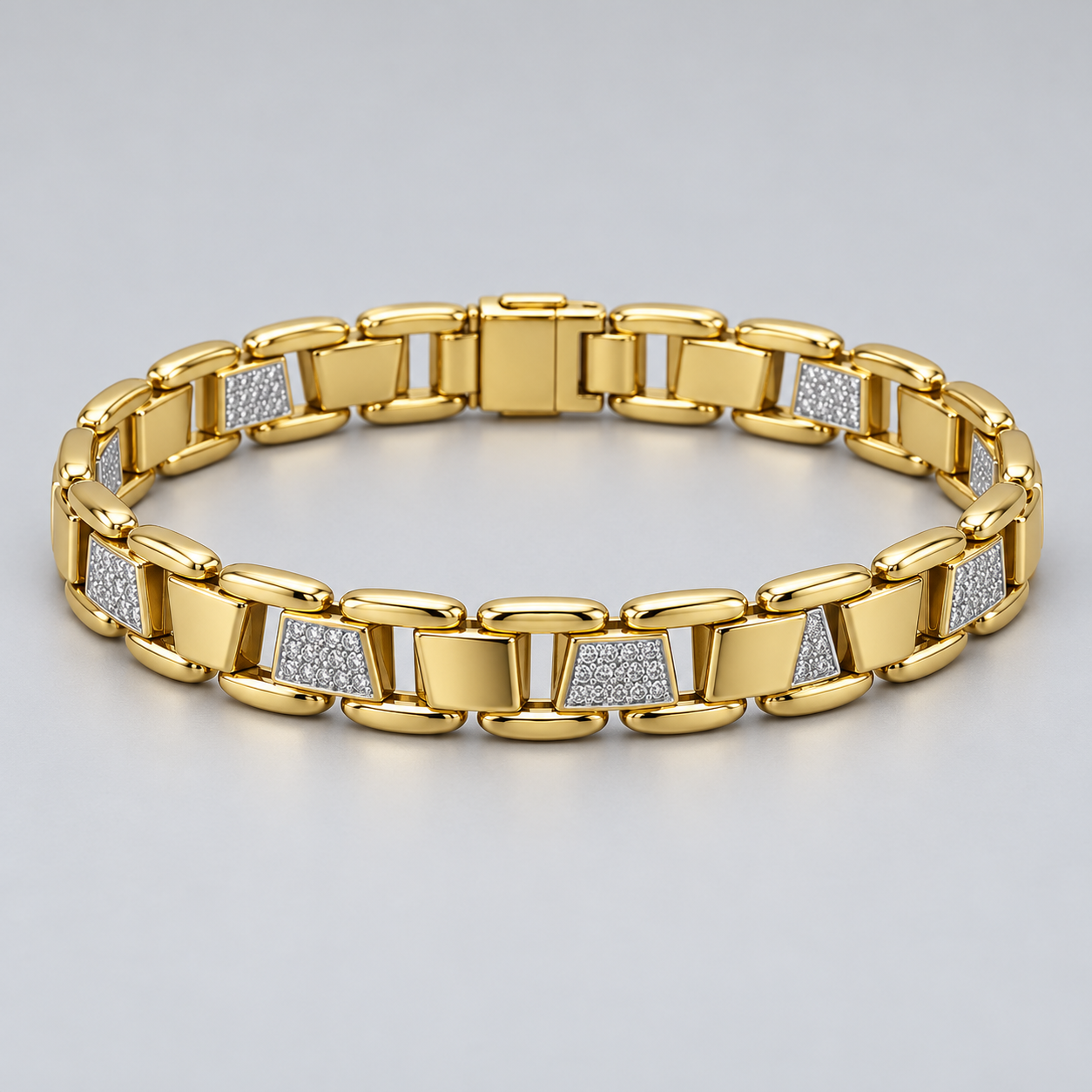 Gold-Tone Alternating Trapezoid and Pavé Panel Link Bracelet