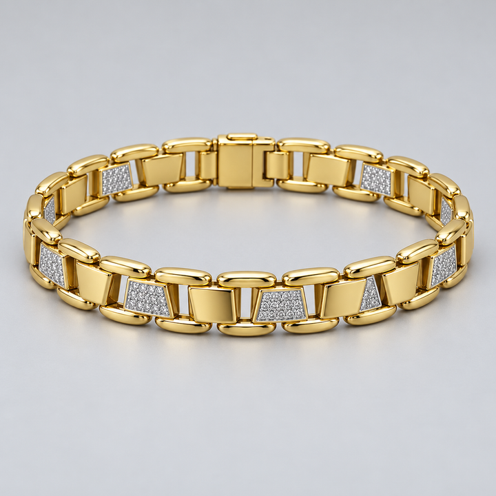 Gold-Tone Alternating Trapezoid and Pavé Panel Link Bracelet