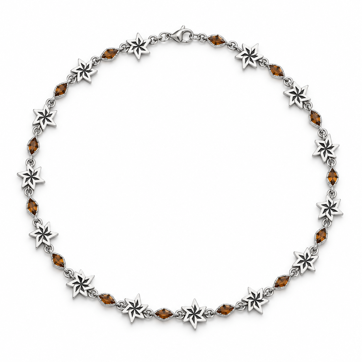 Silver-Tone Starburst Necklace with Brown Marquise-Style Stones