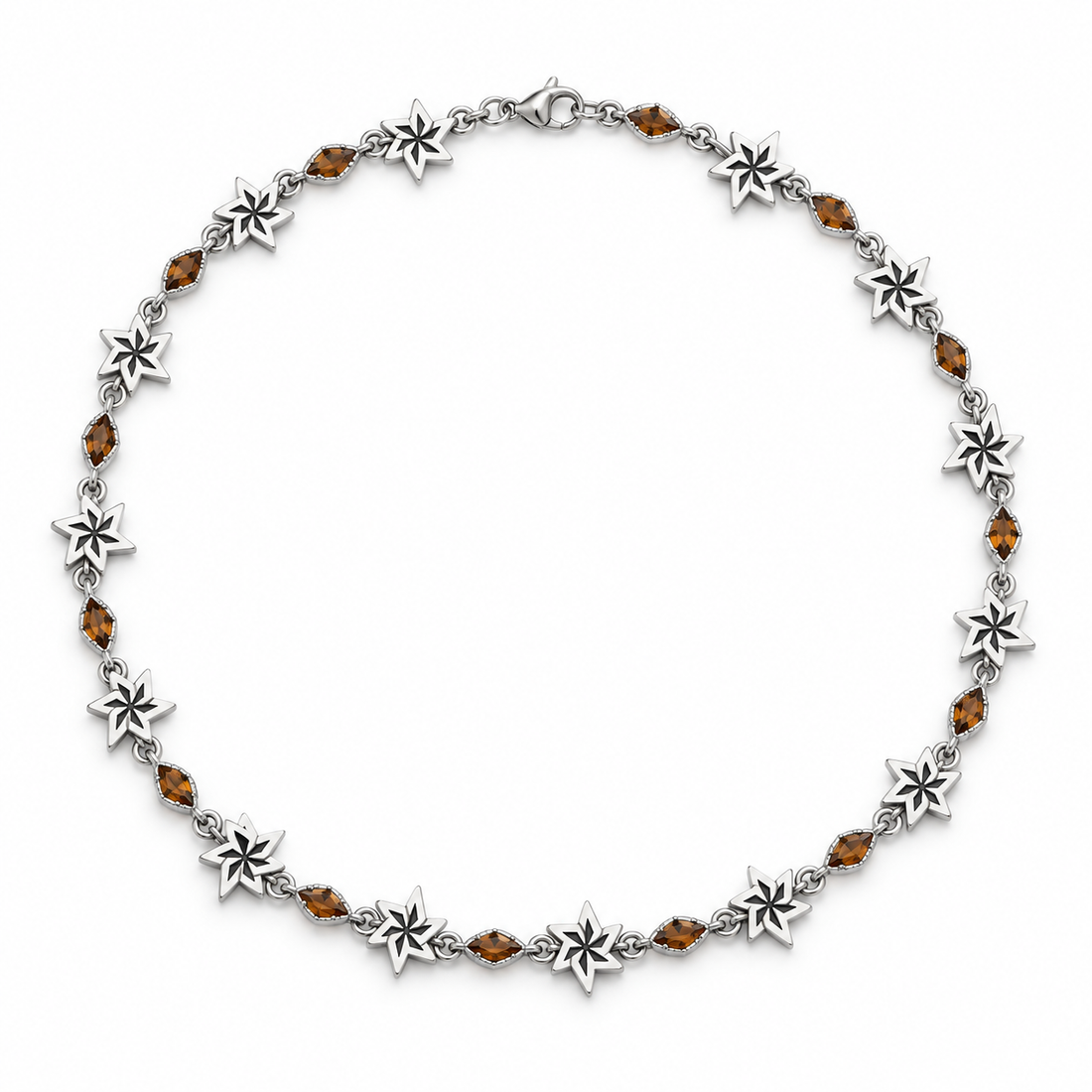 Silver-Tone Starburst Necklace with Brown Marquise-Style Stones